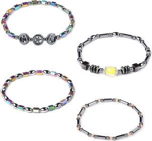 4Pcs Anti Swelling Anklet Slimming Hematite Anklet Bracelet Energy Healing Anklets Relief Pain Stress Relief Protection Beaded Anklet Weight Loss