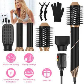 5 In 1 Hot Air Styler Straightener Curler Dryer Automatic Wrap Styler Hair Dryer Brush Set With 3 Temp Settings ALCI Plug Glove Cable Tie 2 Allig (Option: BlackGold)