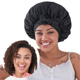 Black Silk Bonnet For Sleeping Women, Satin Hair Bonnet For Sleeping For Wavy Curly Natural Hair Women Men (Option: W13535436)
