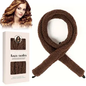 Satin Heatless Hair Curler, Lazy Natural Soft Wave DIY Heatless Curls For Sleep In Overnight, For All Hair Types - Brown (Option: Brown)