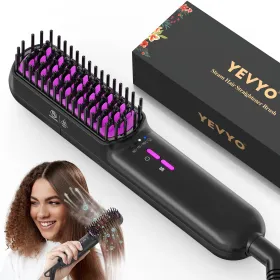 Hair Straightener Brush, Ionic Plus Steam Straightening Brush For Smooth, Anti-frizz Hair, Anti-Scald Ceramic Straightening Comb, Heated Straight (Option: Purple)