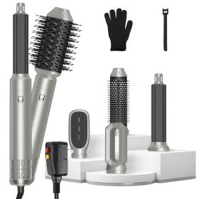 1Pc 6 In 1 Hot Air Styler Volumizer Straightener Curler Dryer Automatic Wrap Styler Hair Dryer Brush Set With 3 Temp Settings ALCI Plug Glove Cab (Option: Silver)