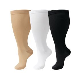 3 pairs of extra-large nylon compression socks, comfortable and snug, with wide calves and knee-high support, ideal as compression gear for cycli (black white beige: 4XL)