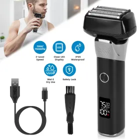 Electric Foil Face Shaver 5-Blade Electric Razor For Men Wet & Dry Jawline Beard Trimmer Precision Sideburn Shavers IPX6 Waterproof With LED Disp (Option: Black)